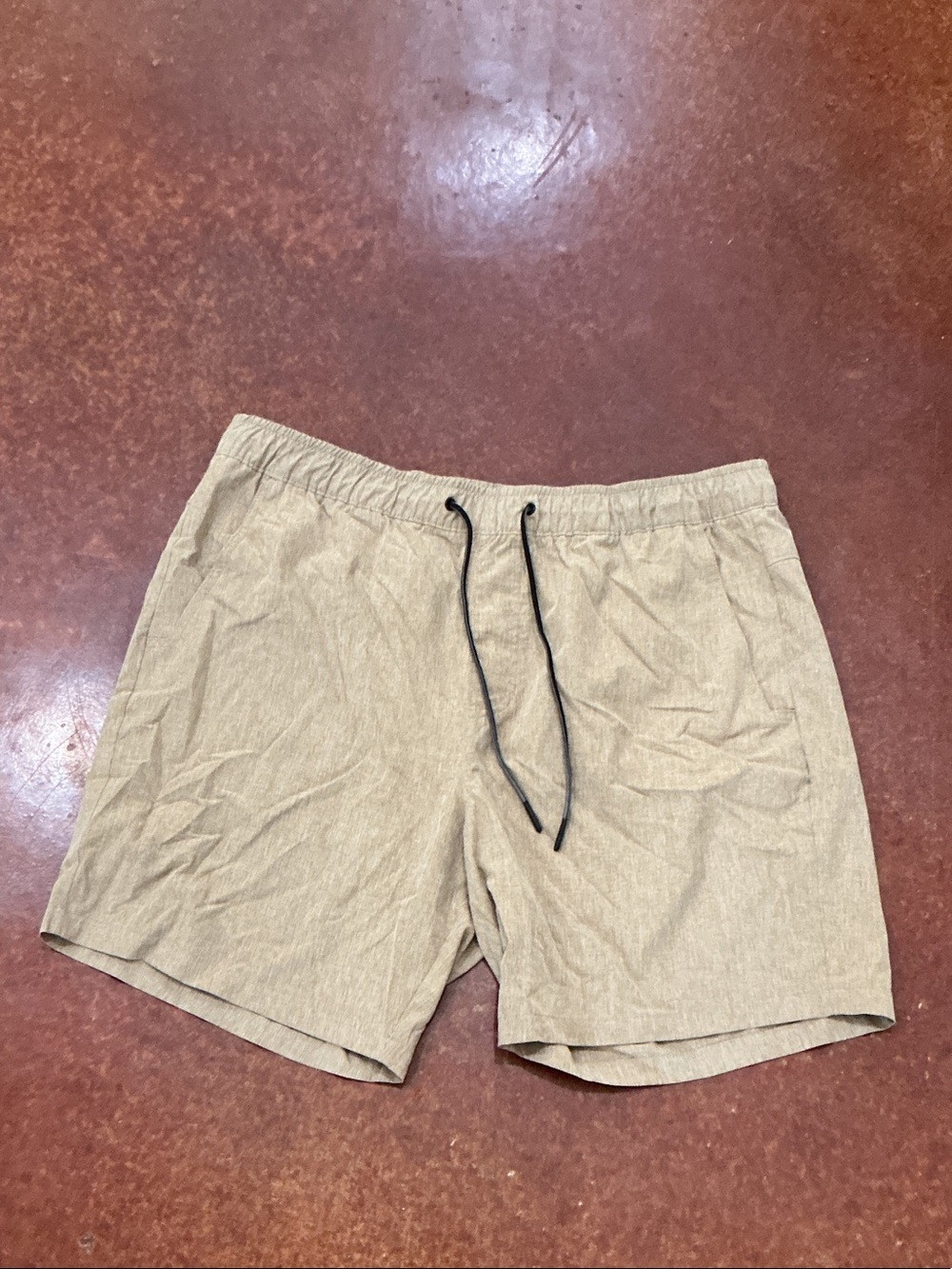 Eddie Bauer Light Tan Swim Trunks with Black Drawstring